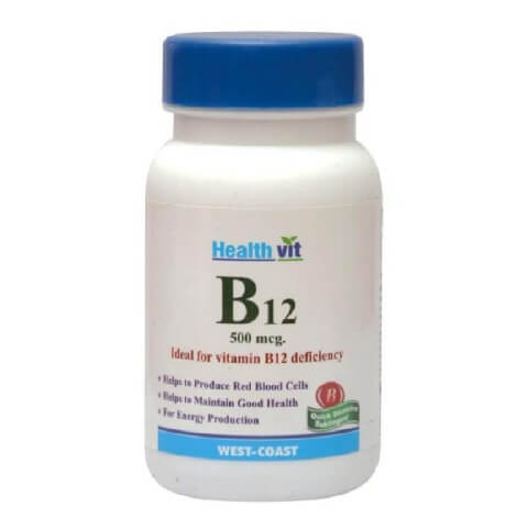 Healthvit Vitamin B12 (500mcg), Unflavoured 60 tablet(s) Healthvit Vitamin B12 (500mcg), Unflavoured 60 tablet(s)