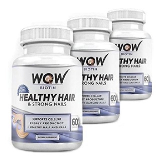 WOW Biotin Healthy Hair & Strong Nails (Pack of 3), Unflavoured 60 capsules