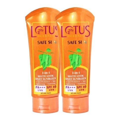 Lotus Herbals Safe Sun 3-in-1 Matte Look Daily Sun Block, 50 g All - Pack of 2 Lotus Herbals Safe Sun 3-in-1 Matte Look Daily Sun Block, 50 g All - Pack of 2