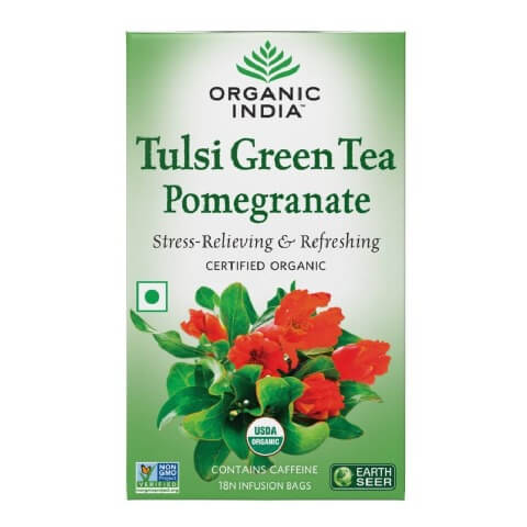 Organic India Green Tea with Pomegranate, 18 Piece(s)/Pack Tulsi Organic India Green Tea with Pomegranate, 18 Piece(s)/Pack Tulsi
