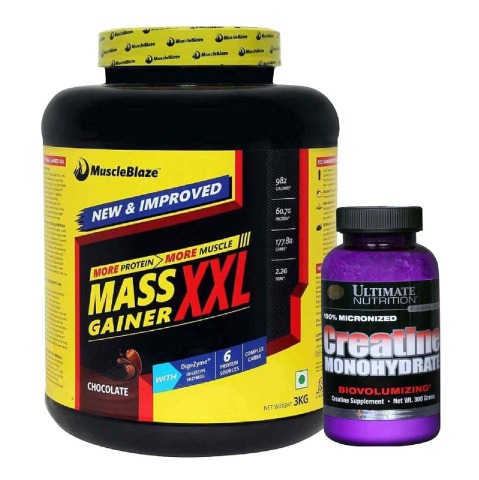 MuscleBlaze Mass Gainer XXL, Chocolate 6.6 lb with Ultimate Nutrition Creatine Monohydrate