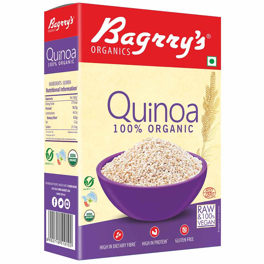 1 - Bagrrys 100% Organic Quinoa,  500 g  Unflavoured 
