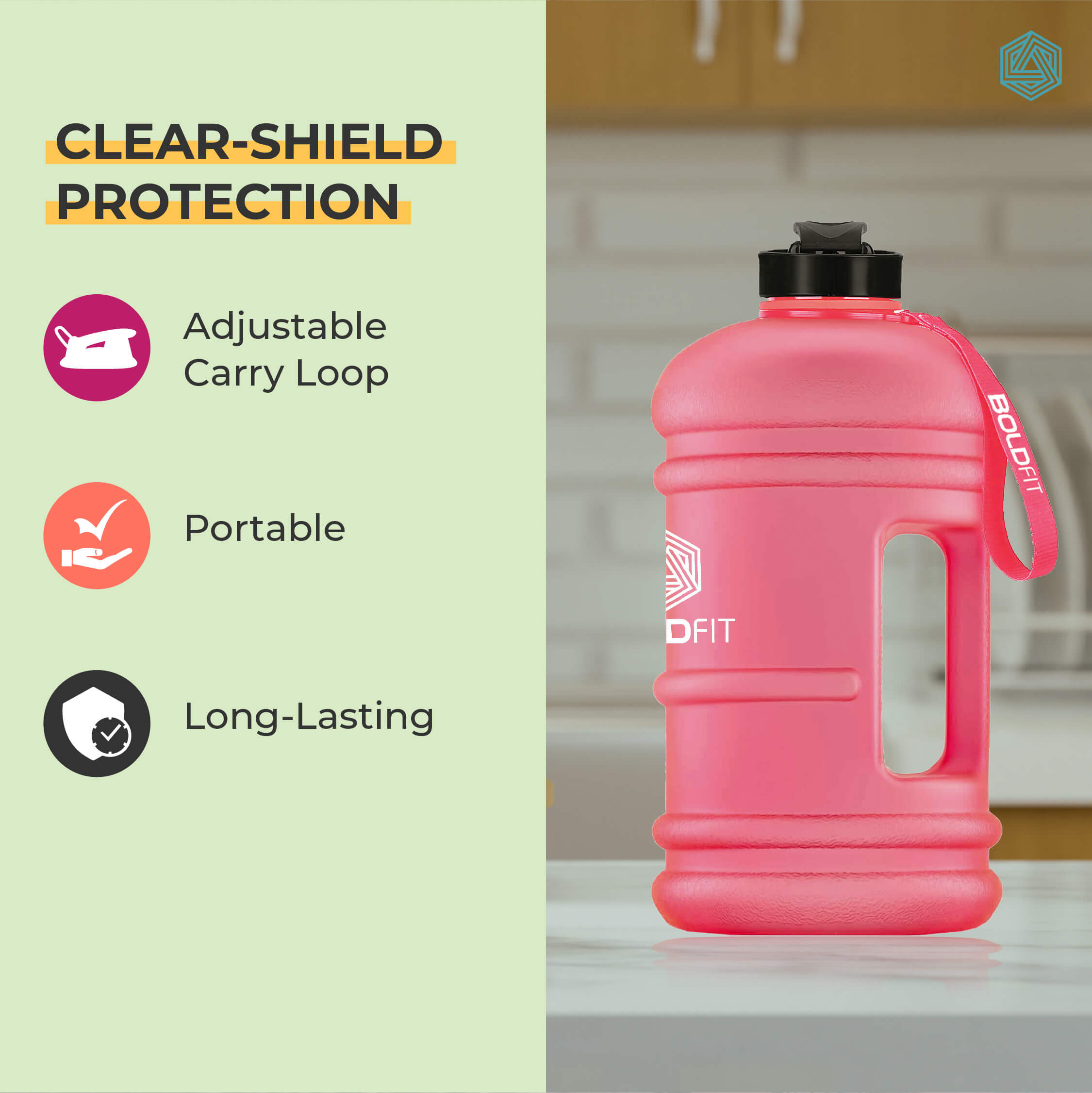 7 - Boldfit Gym Gallon Water Jug Bottle,  Light Pink  2.2 L 