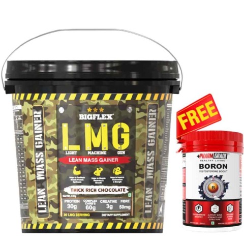 1 - Big Flex LMG(Light Machine Gun) Lean Mass Gainer,  6.6 lb  Thick Rich Chocolate + Pharmgrade Healthy Living Boron 60 Tabs Free 