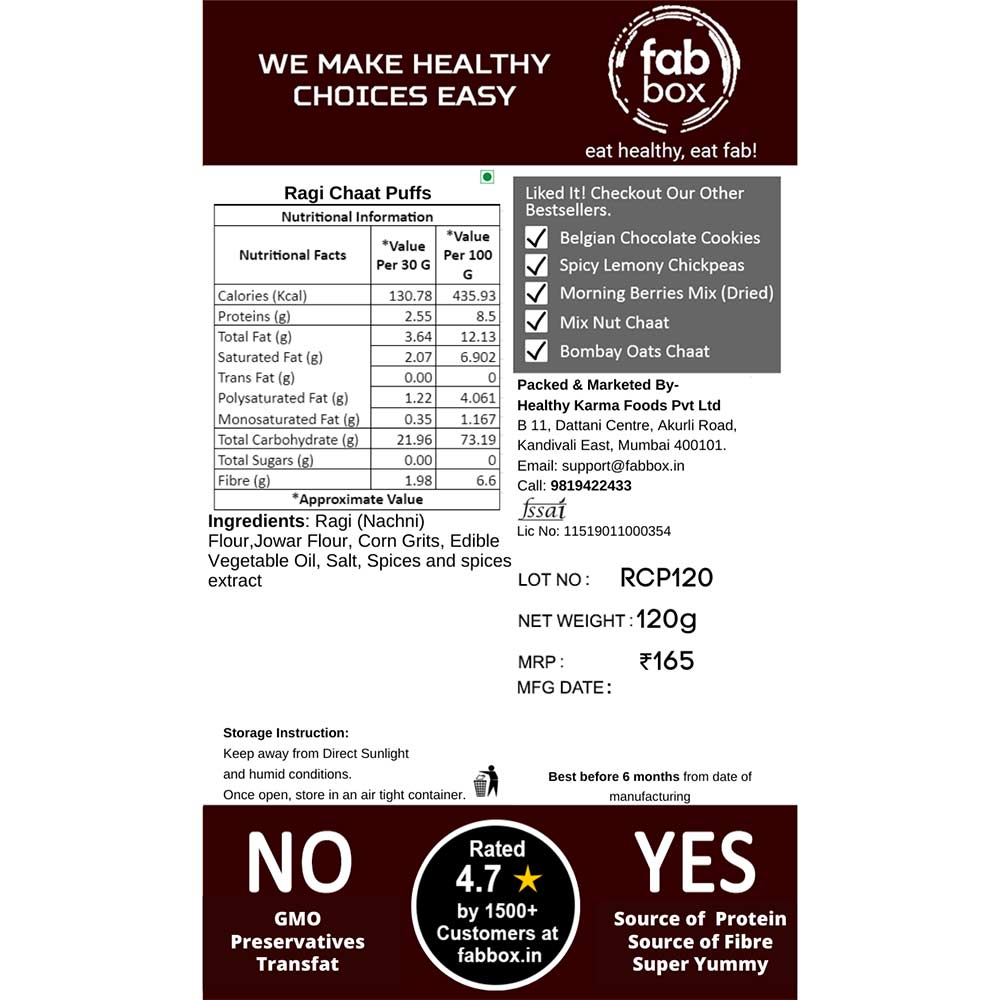 2 - Fabbox Ragi Chaat Puffs,  Unflavoured  120 g 