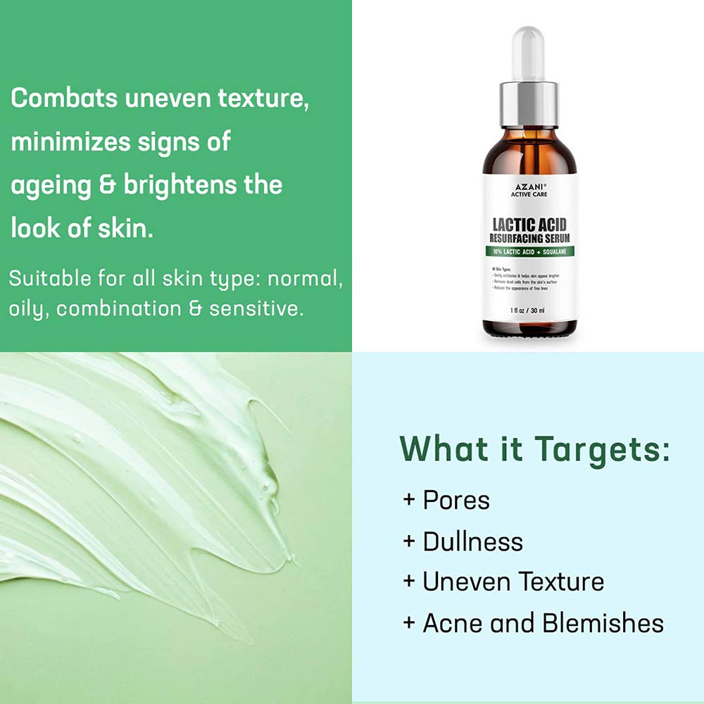 4 - Azani Active Care Lactic Acid Resurfacing Serum,  30 ml  for All Skin Types (Pack of 2) 