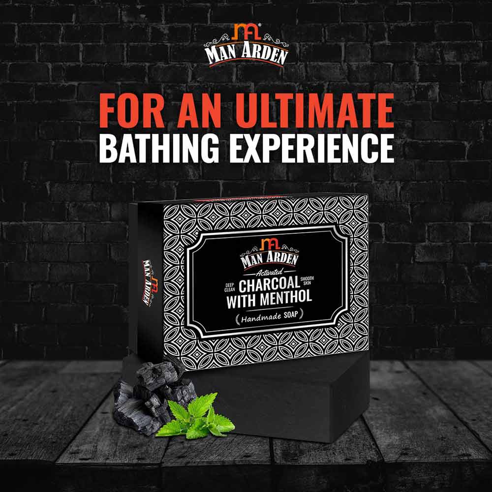 3 - Man Arden Activated Charcoal with Menthol Handmade Soap,  125 g  Deep Clean & Smooth Skin 