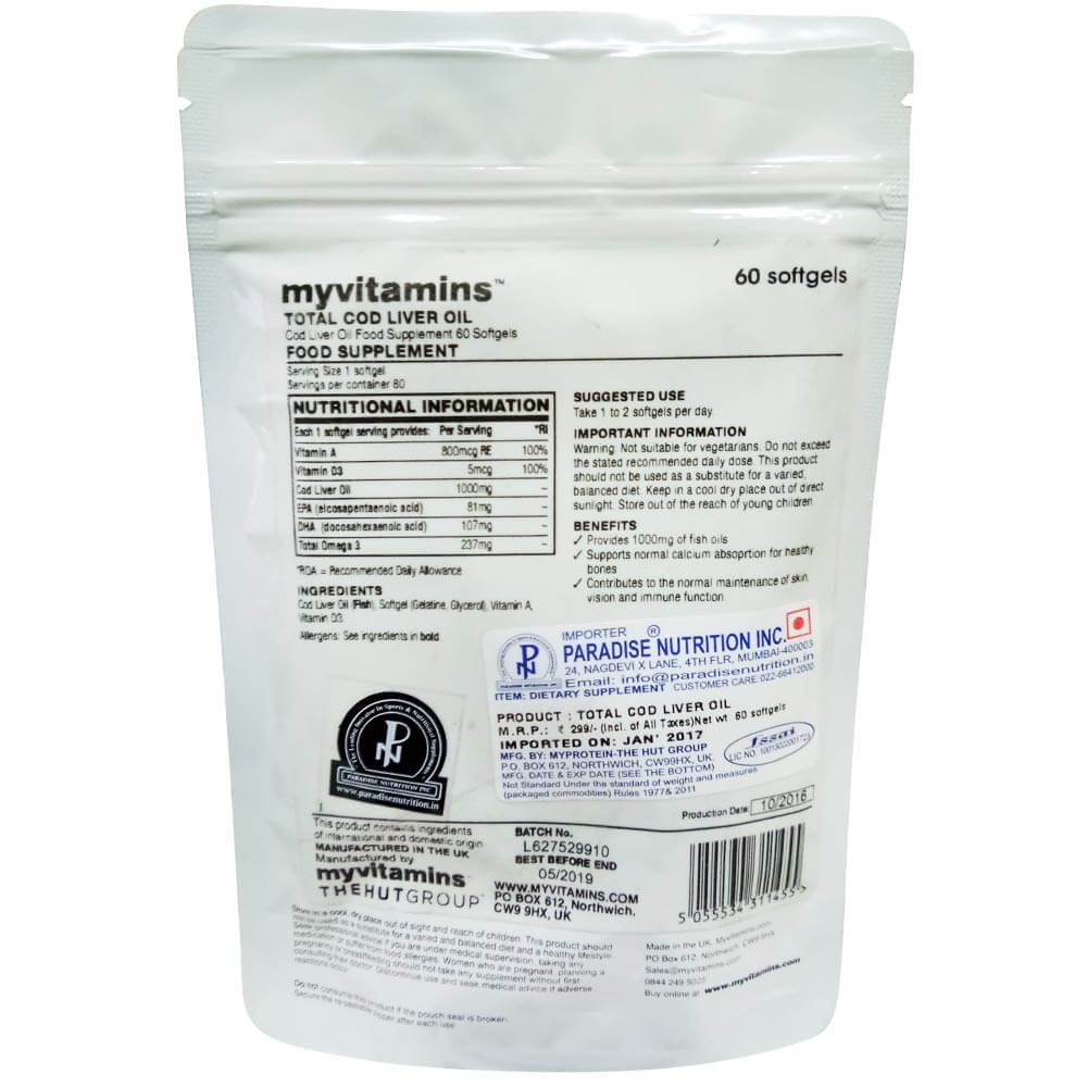 Myvitamins Total Cod Liver Oil, 60 softgels at Best Price in India