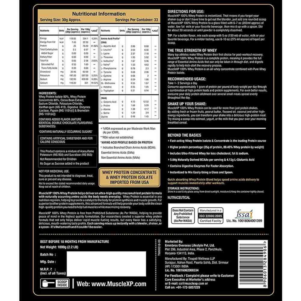 8 - MuscleXP 100% Whey Protein with Digestive Enzyme,  2.2 lb  Double Chocolate Pack of 2 