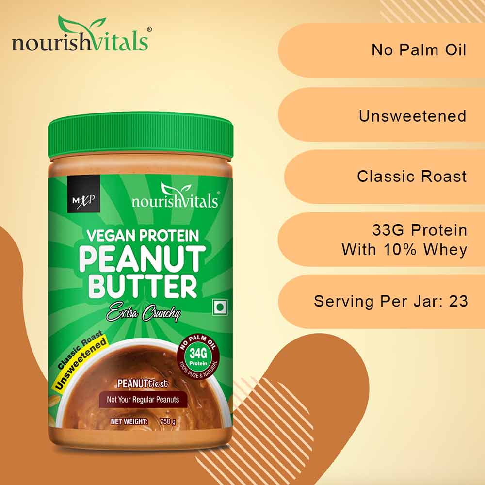 4 - NourishVitals Vegan Protein Peanut Butter,  0.750 kg  Extra Crunchy 