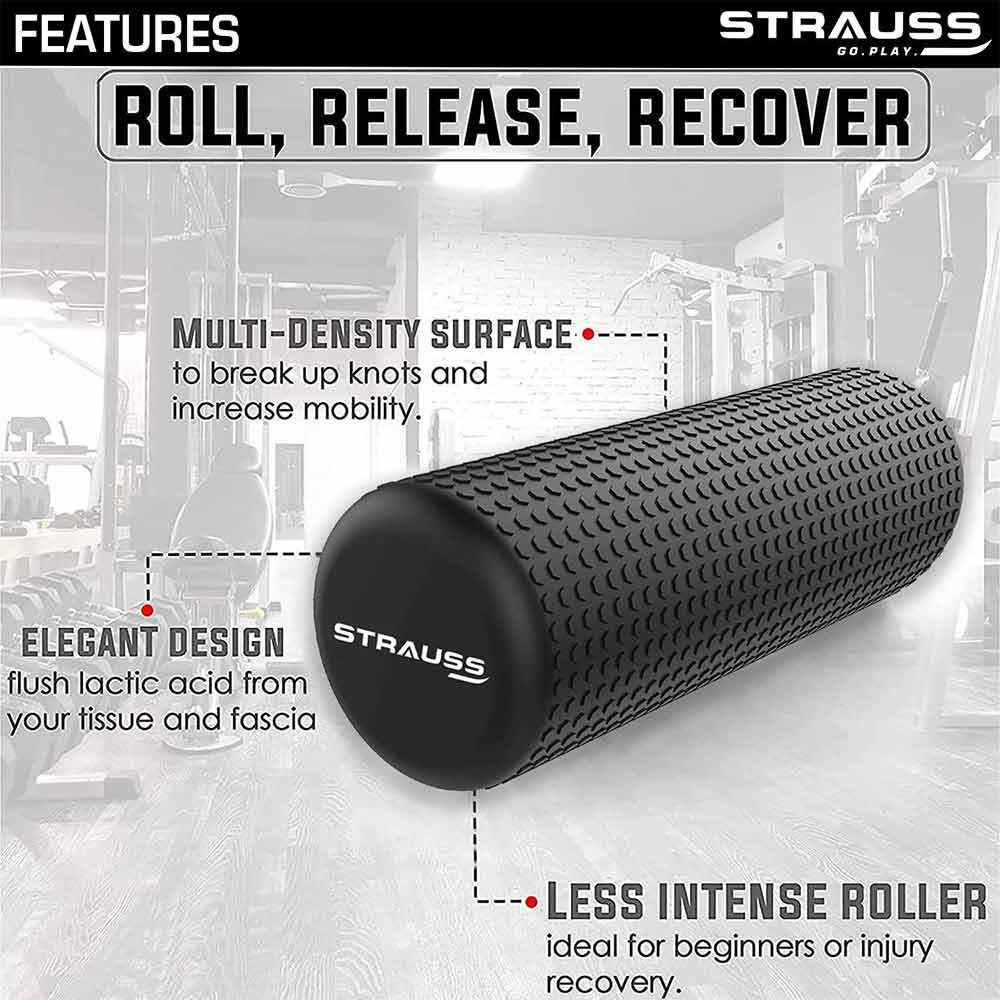 4 - Strauss Standard Yoga Massage Eva Foam Roller,  Black  45cm 