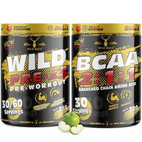 1 - Wild Buck Wild Pre-x3 & BCAA 2:1:1 Combo,  2 Piece(s)/Pack  Green Apple 