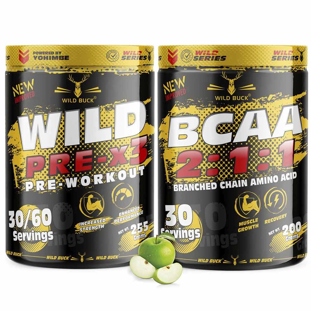 1 - Wild Buck Wild Pre-x3 & BCAA 2:1:1 Combo,  2 Piece(s)/Pack  Green Apple 