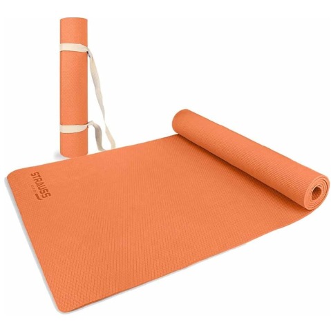 1 - Strauss Anti Skid EVA Yoga Mat with Carry Strap,  Orange  4mm 