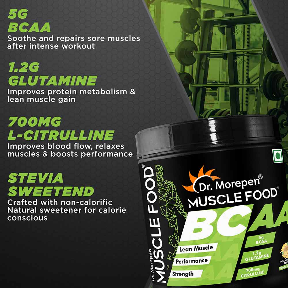 3 - Dr. Morepen Muscle Food BCAA,  0.55 lb  25 Servings  Pineapple Play 