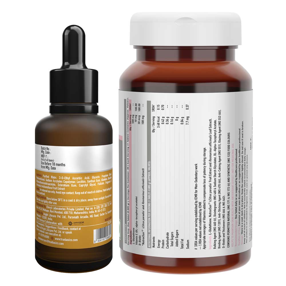 4 - TrueBasics Glutathione + Nutroxsun 30 tablets + Vitamin C Serum Combo,  30 ml  Unflavoured