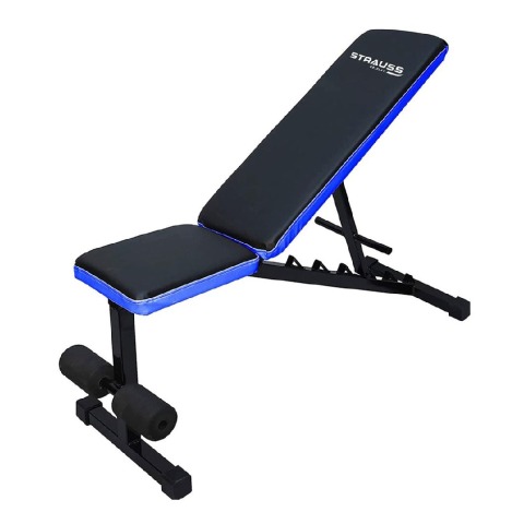 1 - Strauss Adjustable Heavy Duty Workout Gym Bench - (Black/Blue)