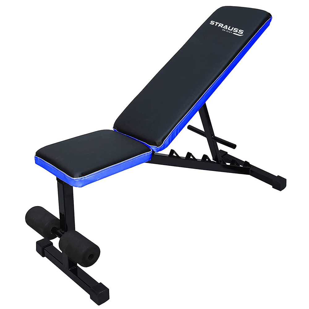 1 - Strauss Adjustable Heavy Duty Workout Gym Bench - (Black/Blue)