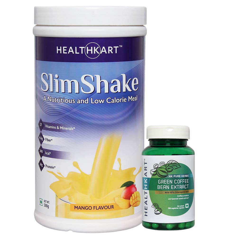 HealthKart Slim Shake (Mango) 500gm + Green Coffee Bean Extract (90 caps),  2 Piece(s)/Pack  Mango (Shake) & GCB - Unflavoured 