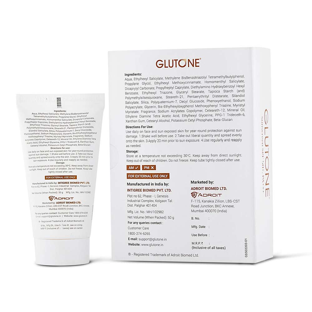 3 - Glutone Sunscreen Tinted SPF 50  PA+++,  50 g  with Yeast Beta-Glucan 