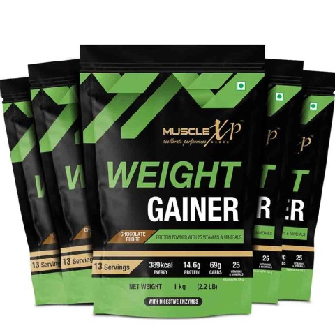 1 - MuscleXP Weight Gainer with Digestive Enzymes, 2.2 lb Chocolate Fudge (Pack of 5)