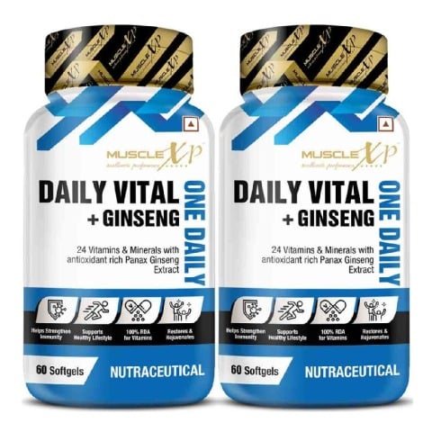 1 - MuscleXP One Daily Vital + Ginseng,  60 softgels  Unflavoured (Pack of 2) 