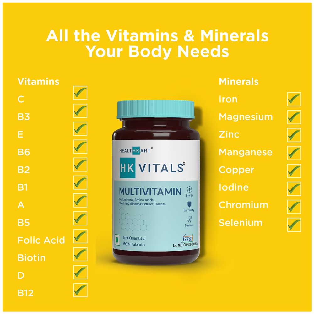 Healthkart Multivitamin with Minerals & Ginseng Extract, Unflavoured 60