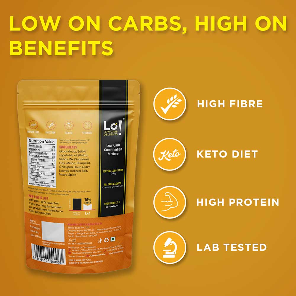 2 - Lo! Foods Low Carb South Indian Mixture,  3g Net Carb Per Serving (Pack of 2)  200 g 