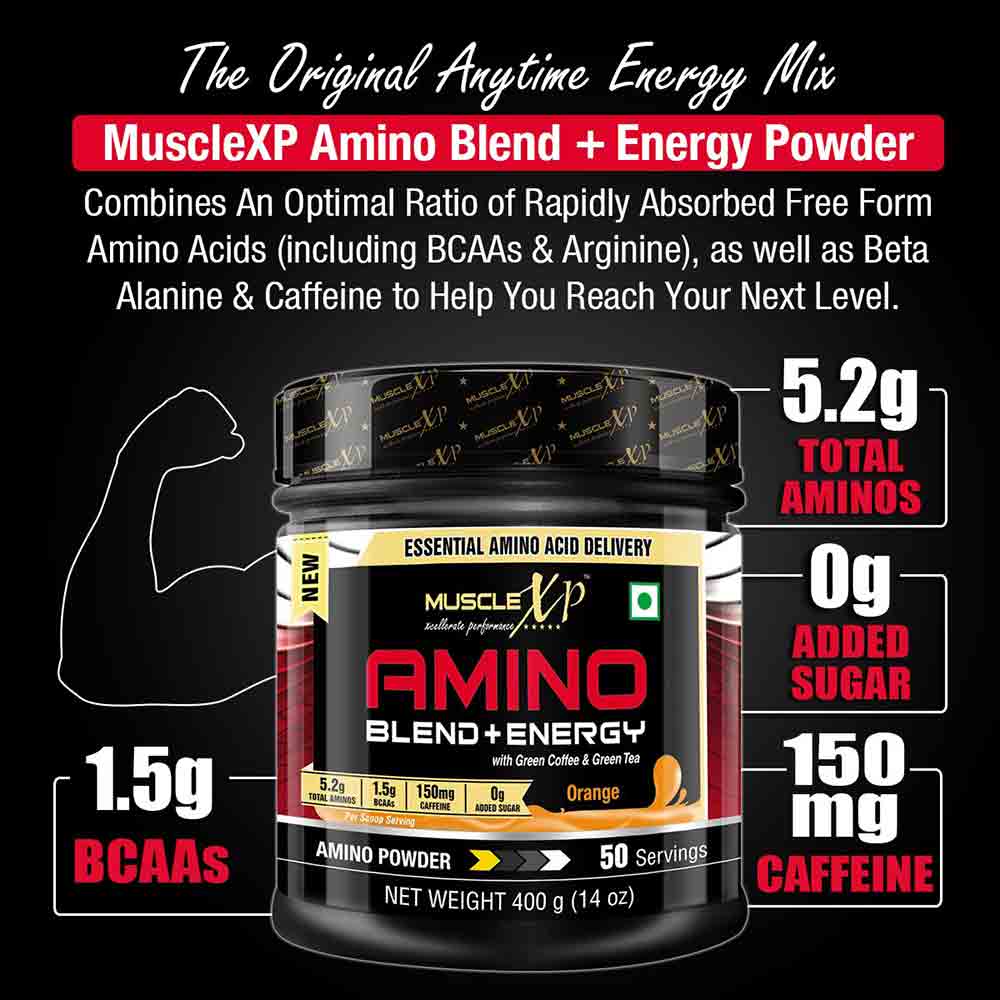 5 - MuscleXP Amino Blend & Energy Powder,  0.88 lb  50 Servings  Orange 