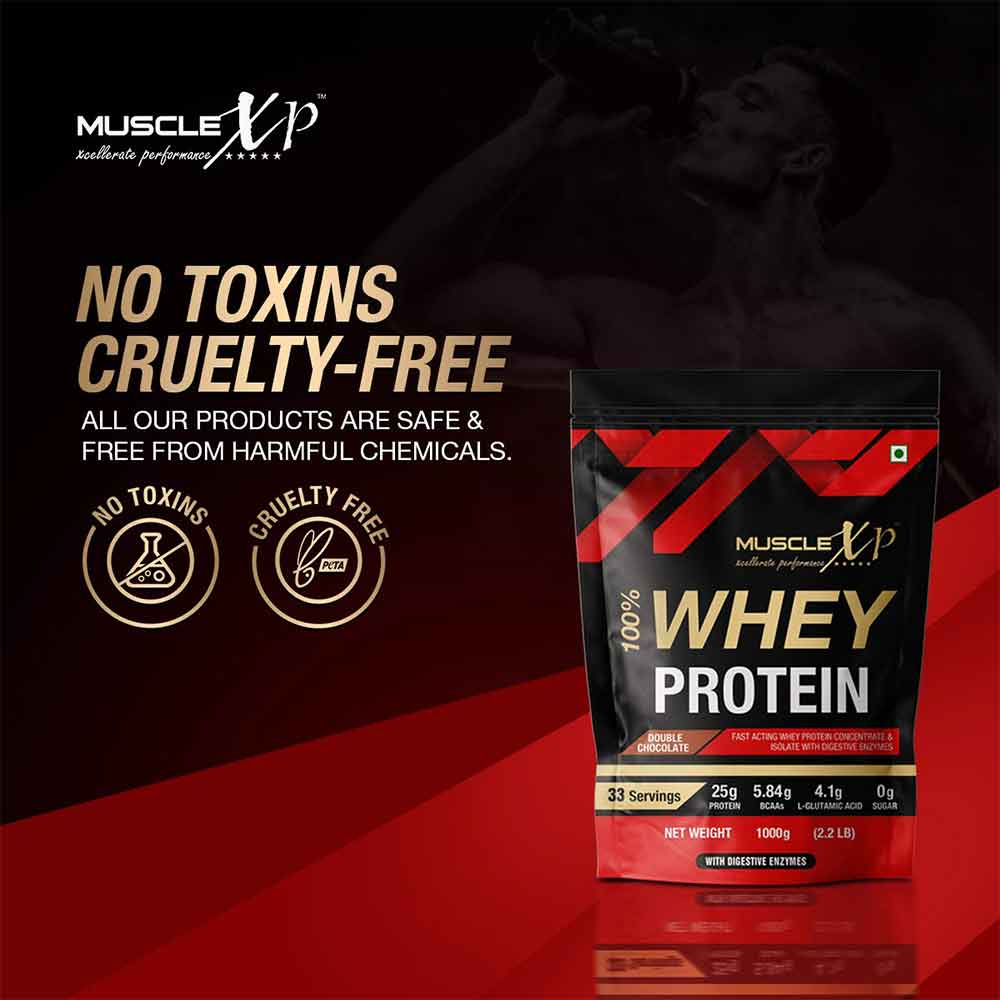 9 - MuscleXP 100% Whey Protein with Digestive Enzyme,  2.2 lb  Double Chocolate 