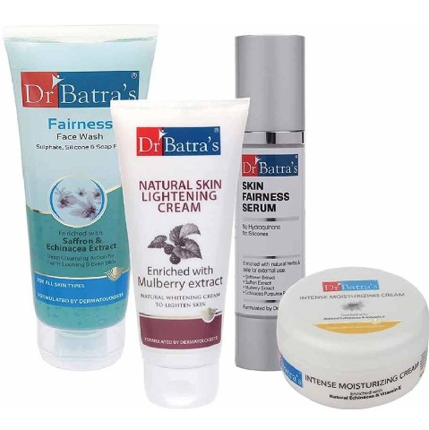 Dr Batra's Skin Fairness Serum, Fairness Face Wash 100 g, Natural Skin Lightening Cream & Intense Moisturizing Cream Combo,  4 Piece(s)/Pack  Healthy Skin 