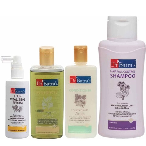 Dr Batra's Hair Vitalizing Serum 125 ml, Hair Fall Control Shampoo - 500 ml, Hair Oil - 200 ml & Conditioner 200 ml Combo,  4 Piece(s)/Pack  Hair Care 