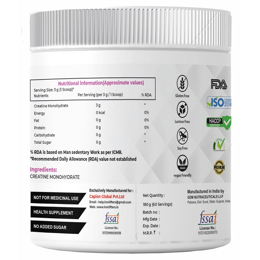 3 - IRON LIFTERS Creatine Monohydrate Essentials 3000,  Unflavoured  0.52 lb 