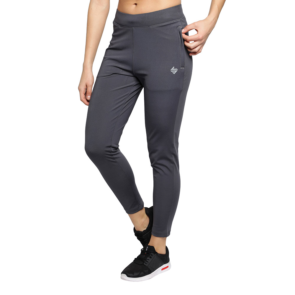 1 - John Ally Women's Gym Zipper Track Pant with Sweat Wicking,  Gunmetal Grey  Large 