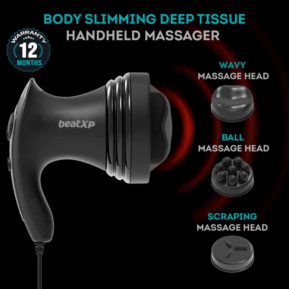 4 - beatXP Blaze Electric Body Massager with 3 Massage Heads,  Black 