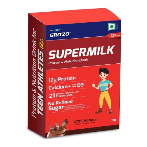 2 - Gritzo Super Milk Teen Athletes Protein & Nutrition Drink 13+y, 1 kg Natural Double Chocolate
