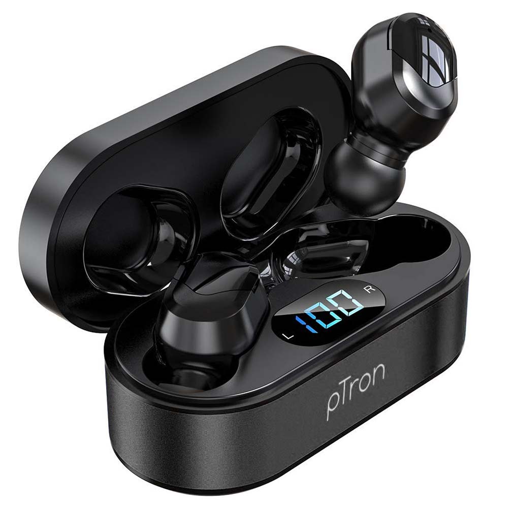1 - Ptron Bassbuds Plus Wireless Earbuds,  Black 