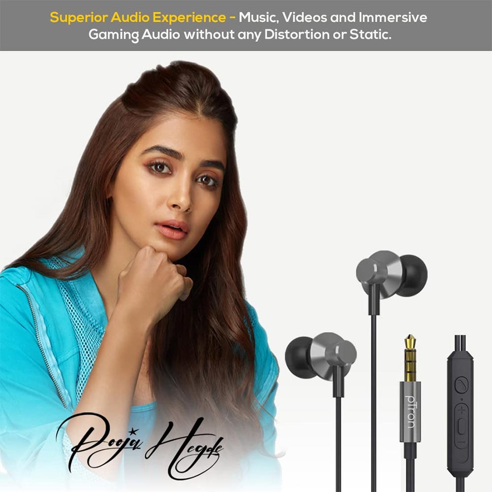 2 - Ptron Pride Lite HBE Wired Earphones,  Gray 
