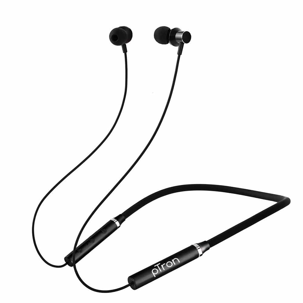 1 - Ptron Tangent Beats Magnetic Wireless Neckband,  Black 