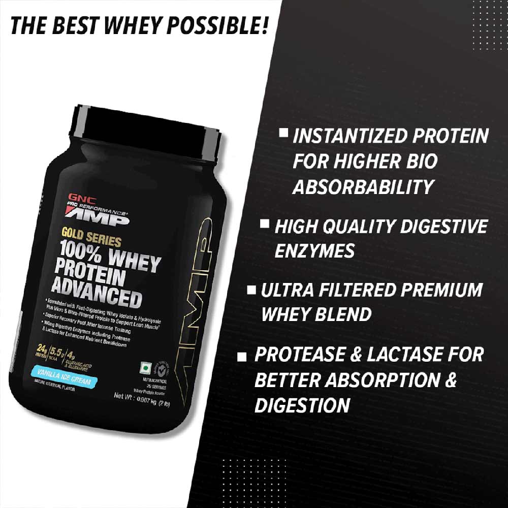 4 - GNC Amp Gold Series 100% Whey Protein Advanced,  2 lb  Vanila Ice Cream 
