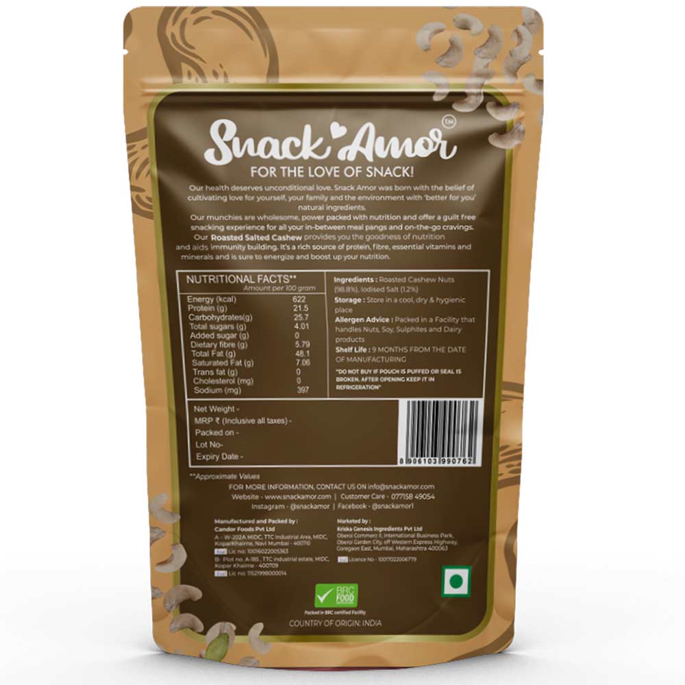 2 - SnackAmor Roasted Salted Cashew,  170 g  Unflavoured (Pack of 3) 