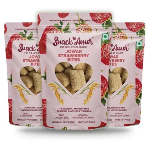 SnackAmor Jowar Bites, Strawberry (Pack of 3) 100 g