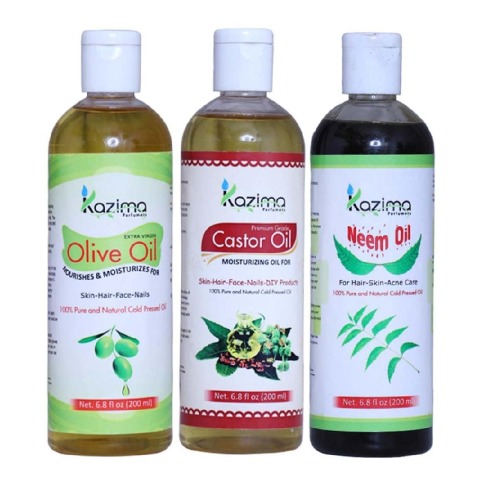 Kazima Neem Olive & Castor Oil (Each 200ml) Combo,  3 Piece(s)/Pack  All Type Hair & Skin 