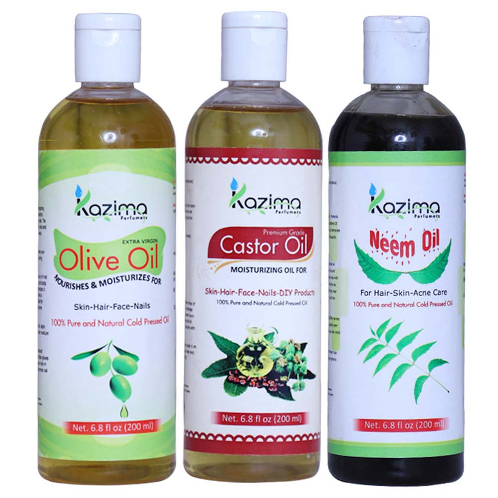 Kazima Neem Olive & Castor Oil (Each 200ml) Combo,  3 Piece(s)/Pack  All Type Hair & Skin 