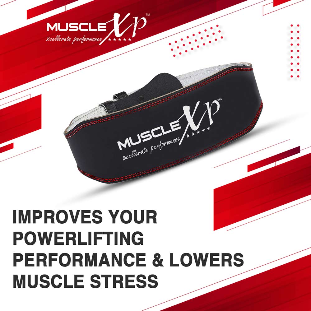 6 - MuscleXP Leather Weight Lifting Gym Belt,  Black  XL 
