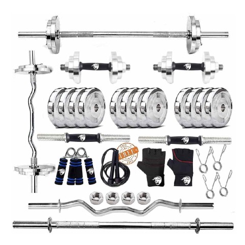1 - BULLAR 30 kg Chrome Plated Steel Home Gym Set