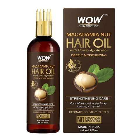 WOW Skin Science Macadamia Nut Hair Oil,  200 ml  for Dehydrated Scalp & Dry Coarse Hair (with Comb Applicator) 