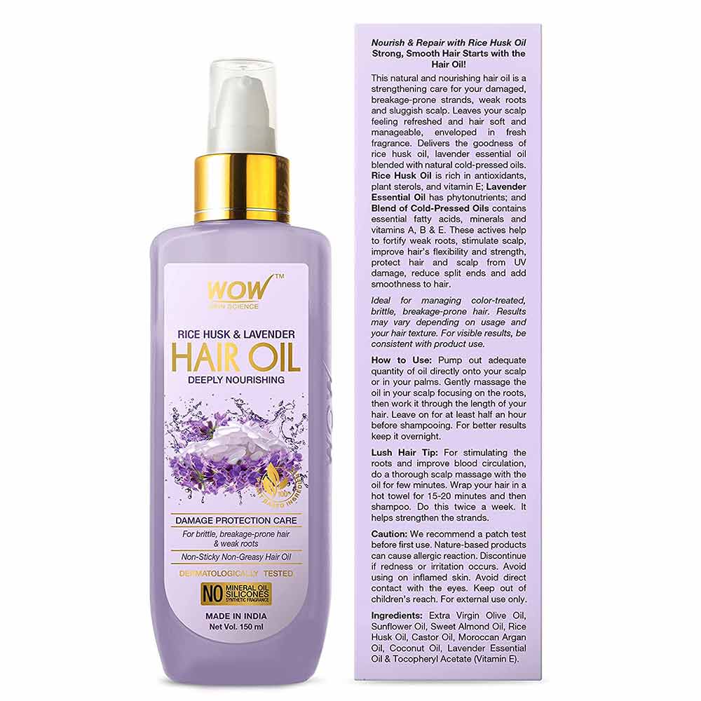 2 - WOW Skin Science Rice Husk & Lavender Hair Oil,  150 ml  Damage Protection Care 