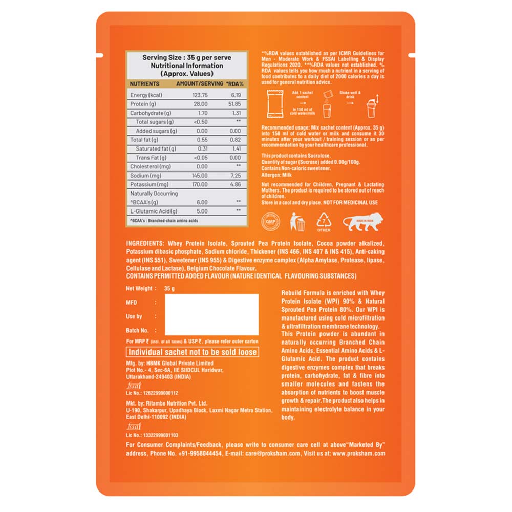 2 - Proksham Rebuild Whey Protein,  7 sachets/pack  Belgium Chocolate 