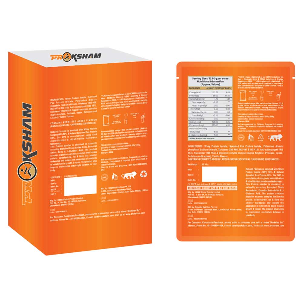 2 - Proksham Rebuild Whey Protein,  7 sachets/pack  Vanilla 